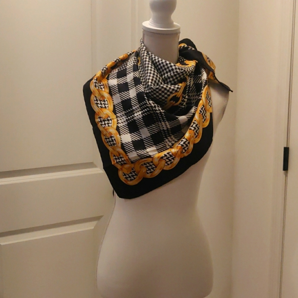 Albertazzi Chain Print Silk Scarf - Black/Ivory/White/Gold Y2K Cottagecore Retro